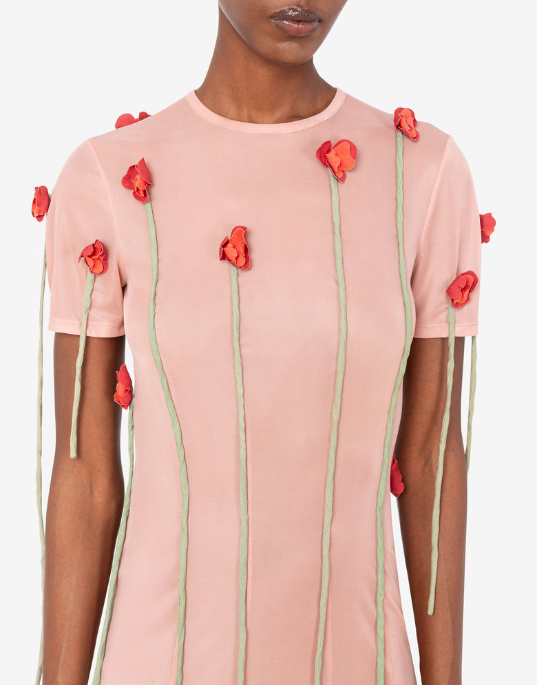 Lightweight jersey dress with flowers Antique pink Moschino 2