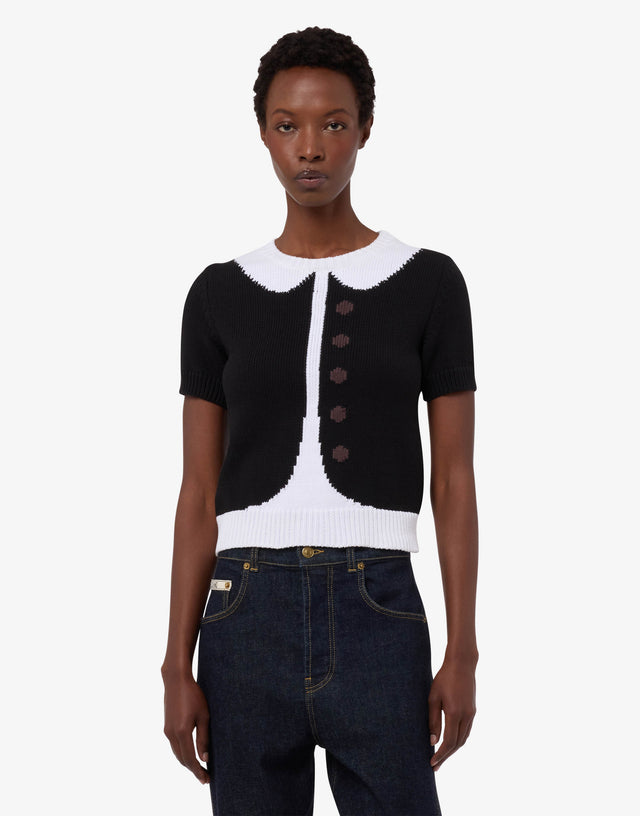 有机棉混纺嵌花针织衫 黑色 Moschino 0