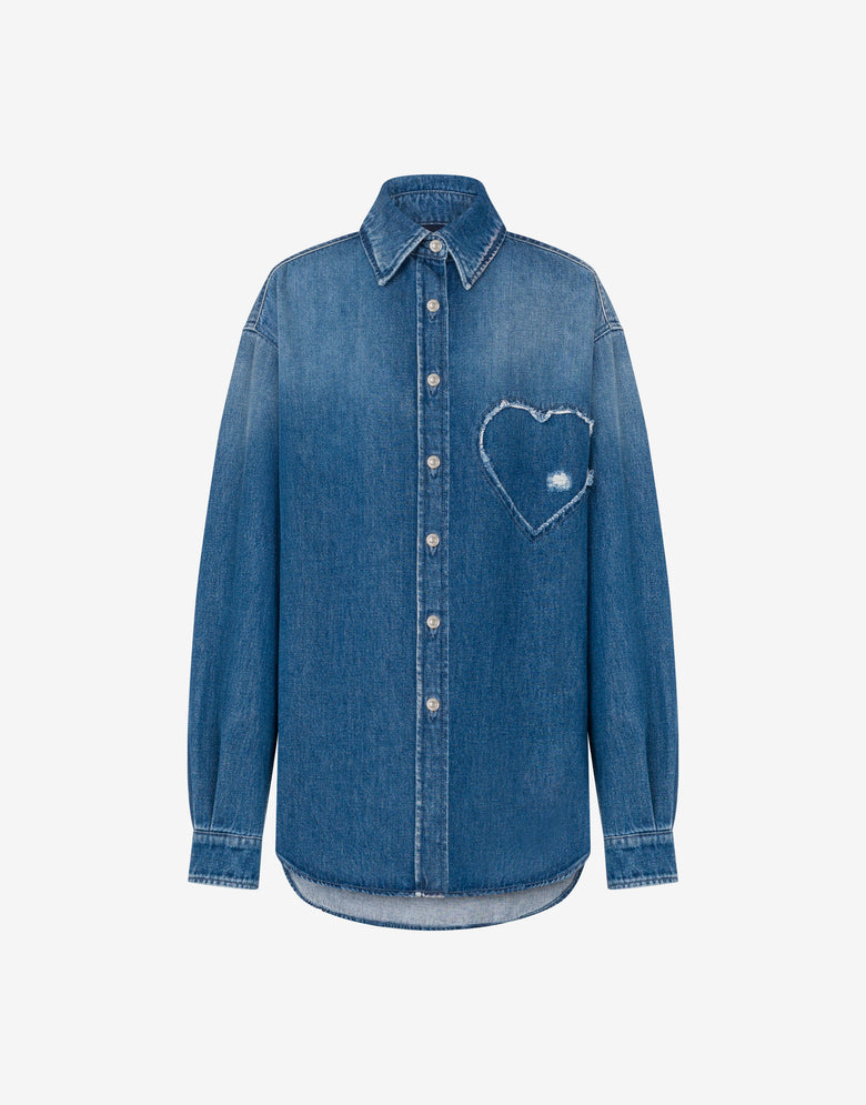 Blue cotton denim shirt Blue Denim Moschino 4