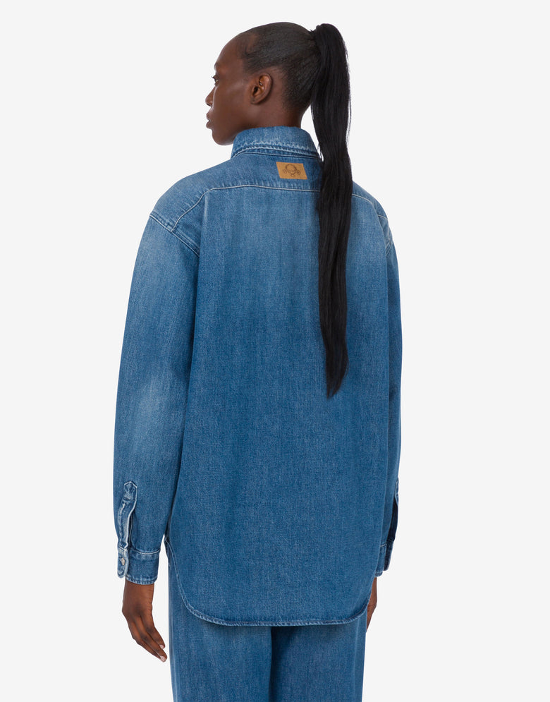 Blue cotton denim shirt Blue Denim Moschino 3