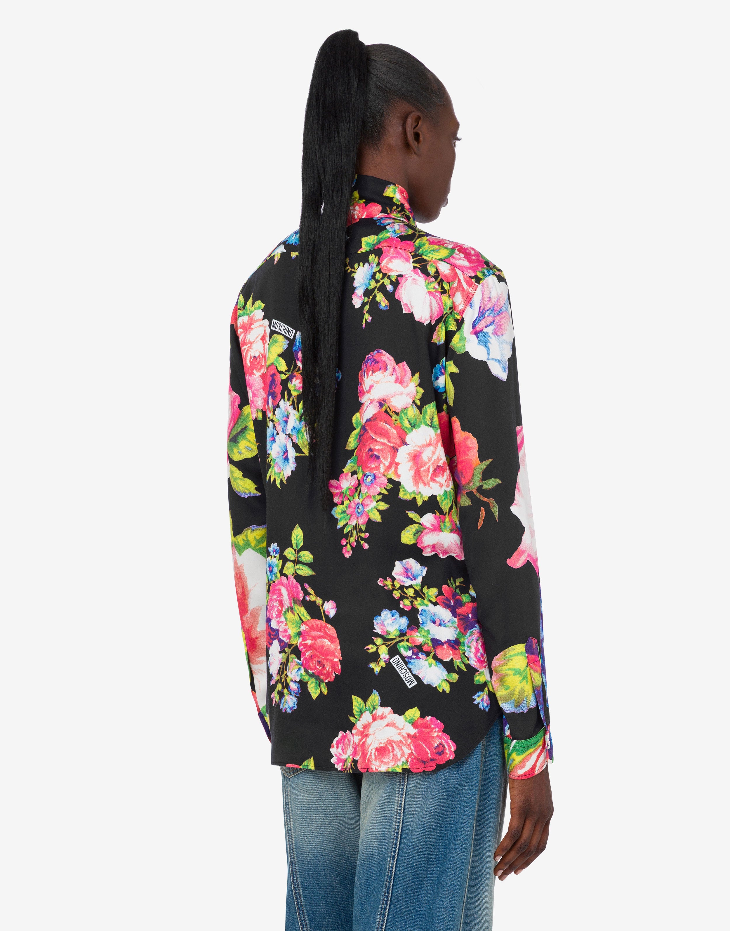 MOSCHINO シルクブラウス ピンク ブラック 花柄 Printed shirt | Moschino