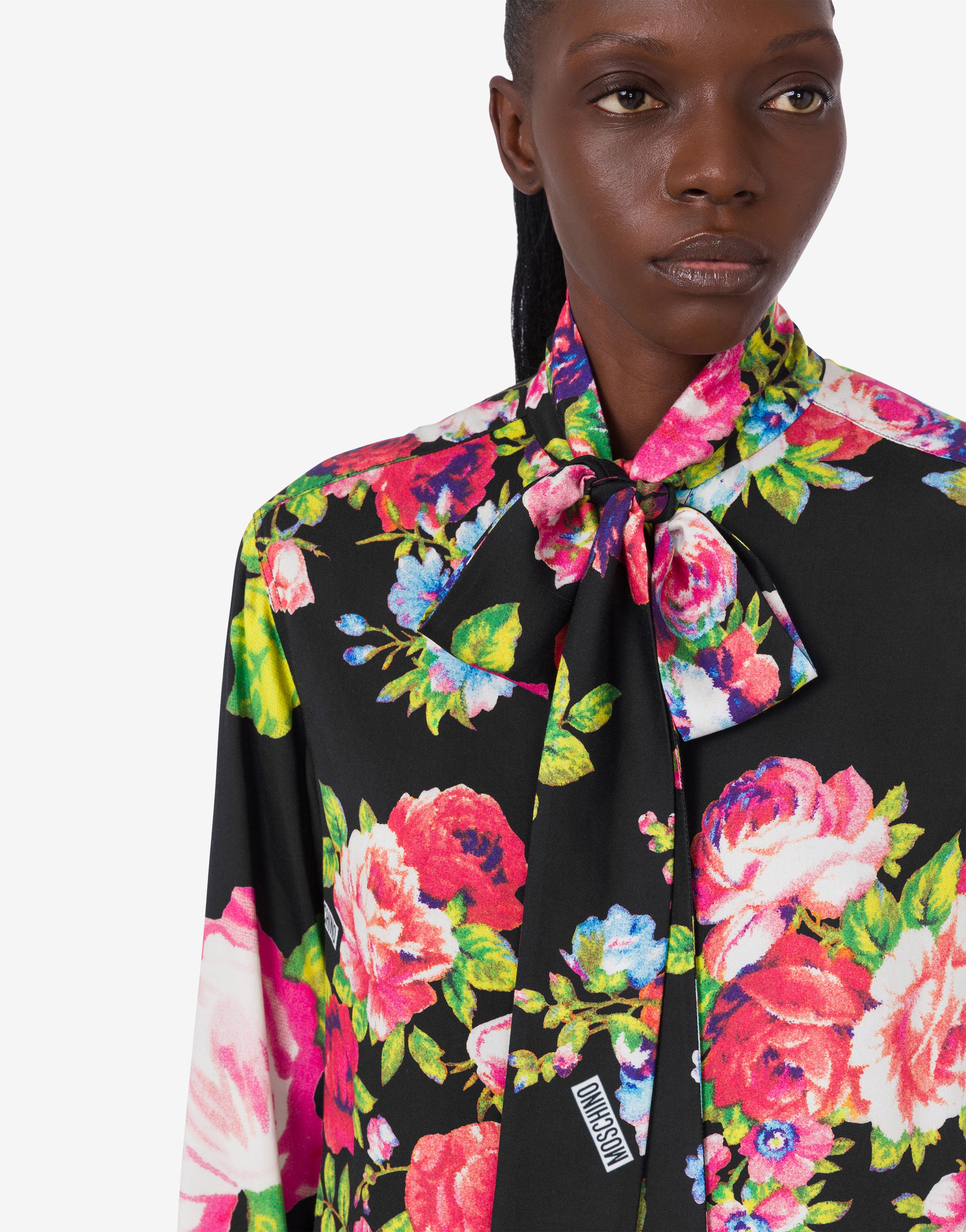 MOSCHINO シルクブラウス ピンク ブラック 花柄 Printed shirt | Moschino