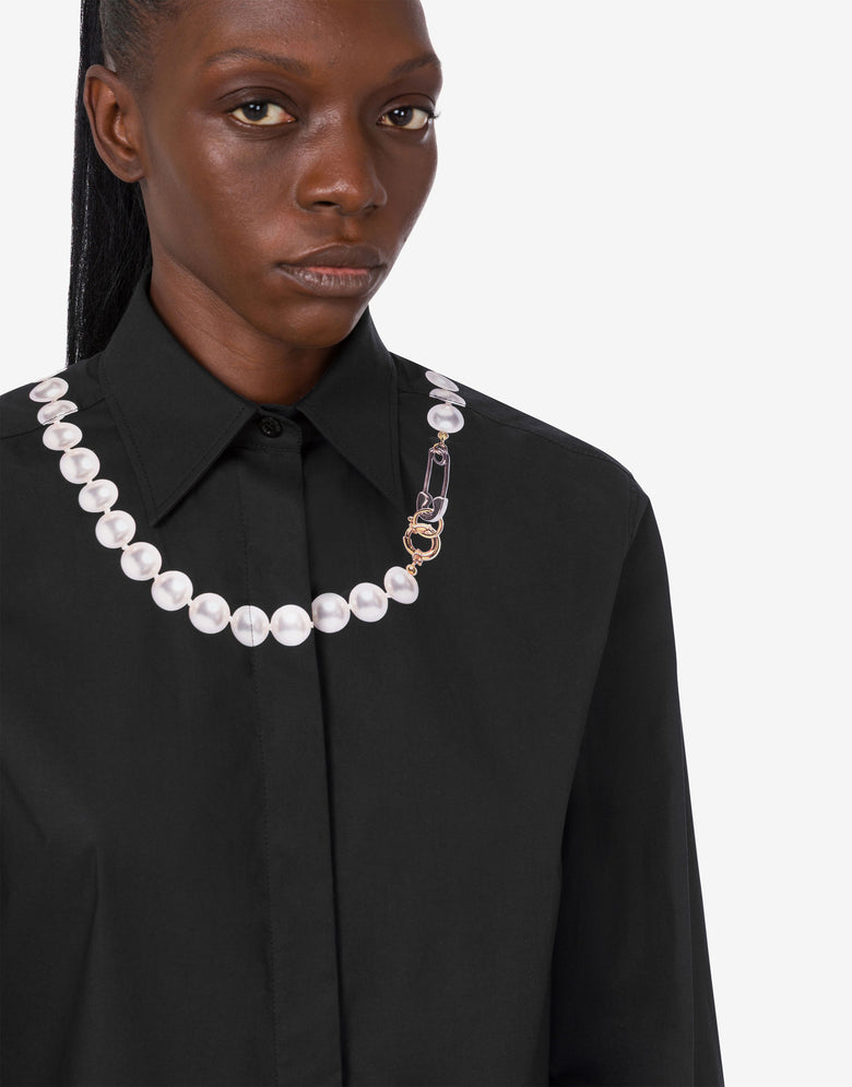 Printed stretch cotton poplin shirt Black Moschino 1