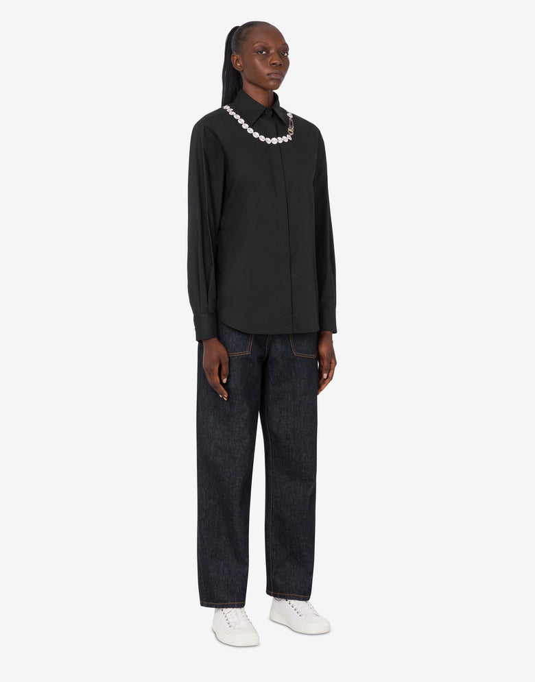 Printed stretch cotton poplin shirt Black Moschino 2