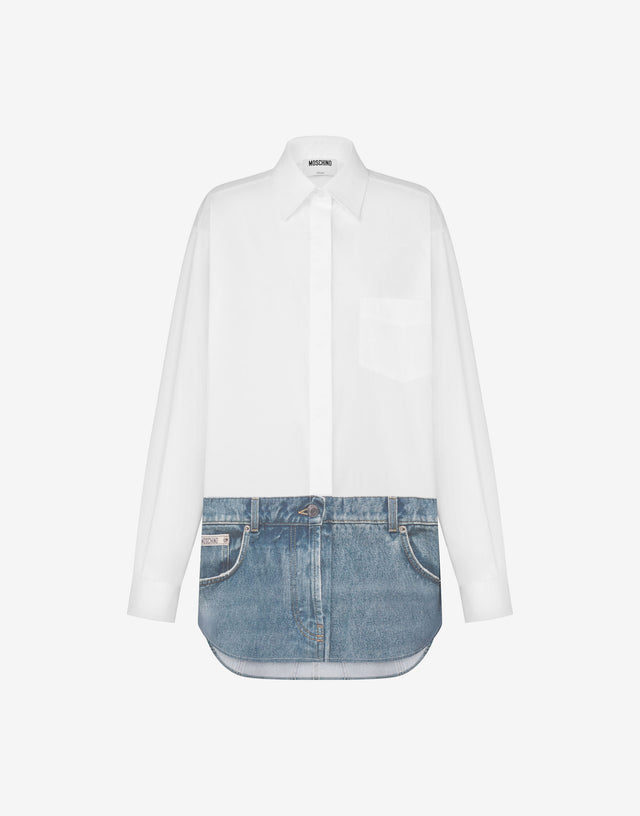 Camisa de popelina de algodón elástico estampada Blanco Moschino 0