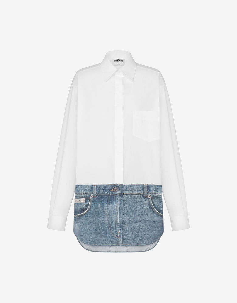 Camicia in popeline di cotone stretch stampata Bianco Moschino 4