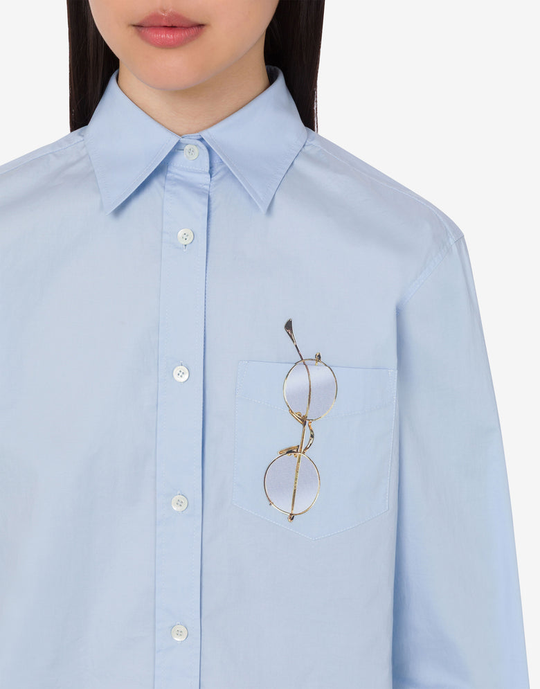 Printed stretch cotton poplin shirt Azure Moschino 1