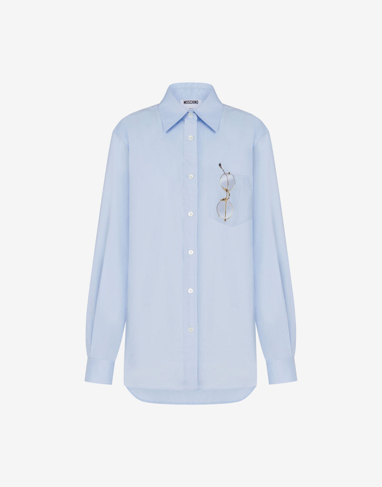 Printed stretch cotton poplin shirt Azure Moschino 4