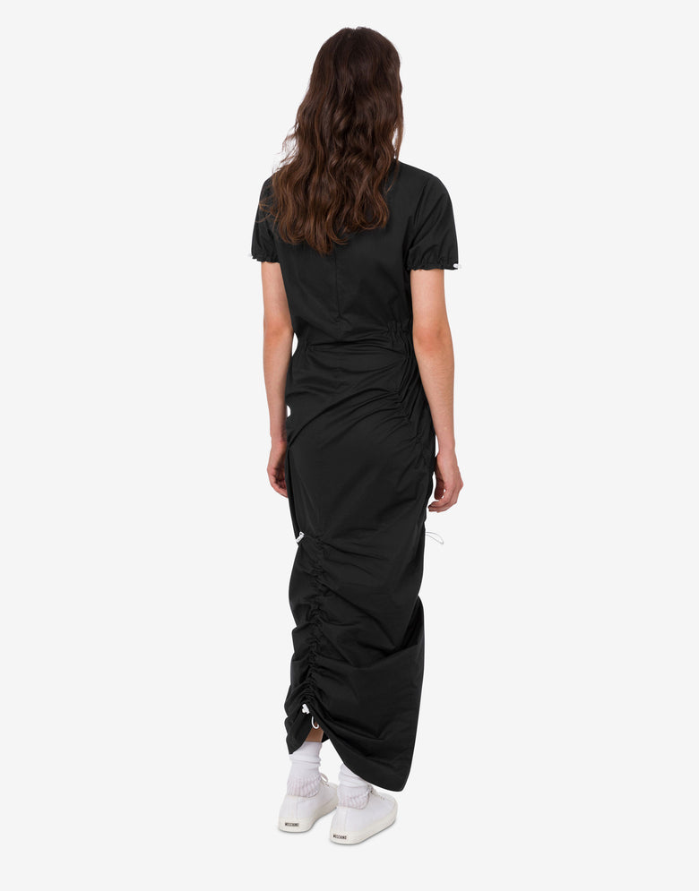 stretch-cotton poplin maxi dress Express Women's Stretch Cotton Poplin One Shoulder Pleated Maxi Dress With Pockets in Black Small