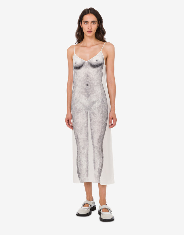 印花绉纱连衣裙 白色 Moschino 1