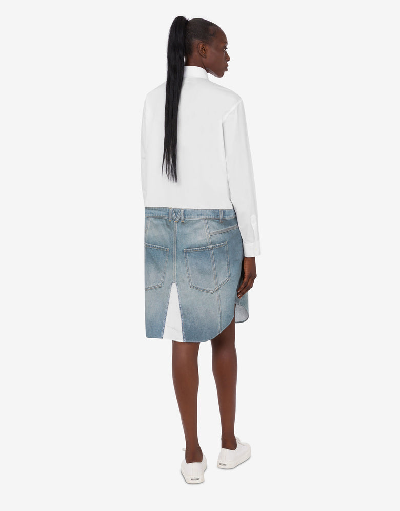 Abito in popeline di cotone stretch stampato Bianco Moschino 2