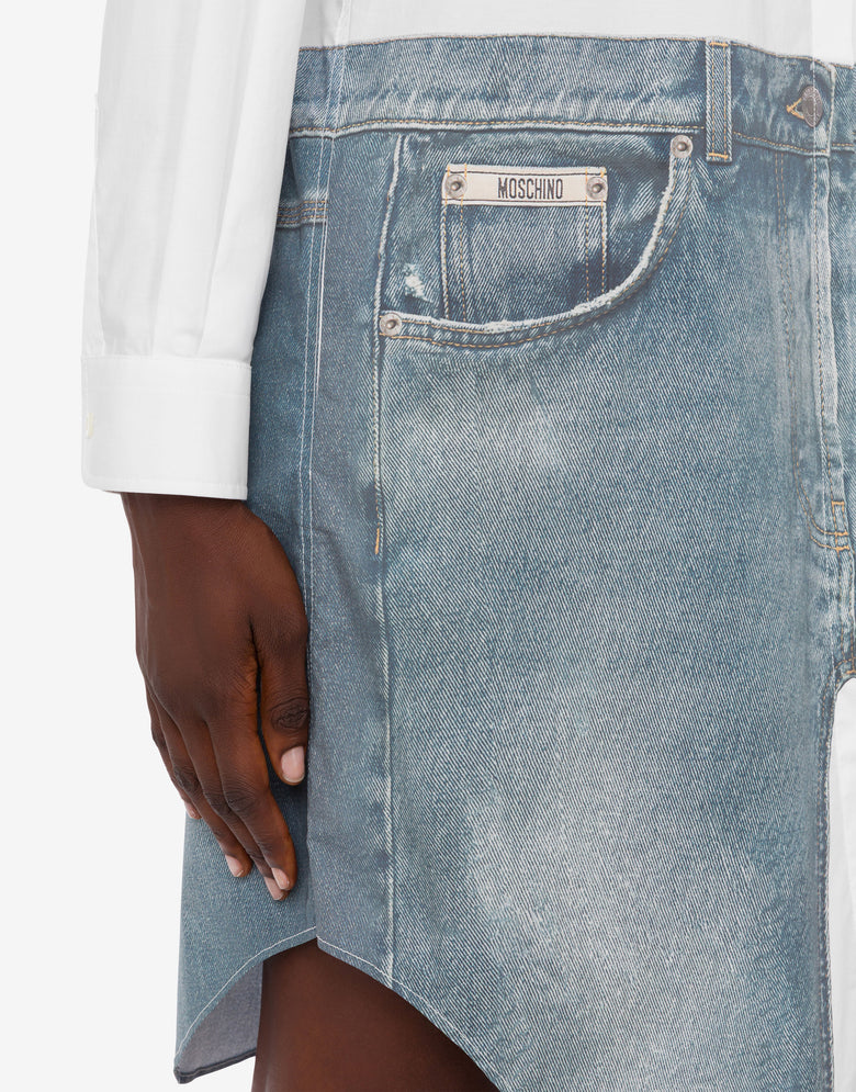 Abito in popeline di cotone stretch stampato Bianco Moschino 3