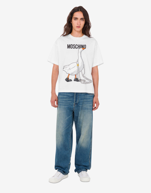 大鹅有机棉针织 T 恤 白色 Moschino 1