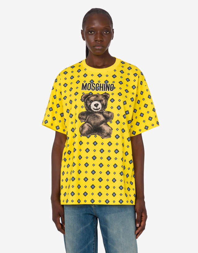 T-shirt in jersey di cotone organico Moschino Teddy Bear Giallo Moschino 0