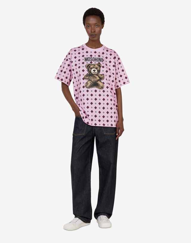 T-shirt in jersey di cotone organico Moschino Teddy Bear Rosa chiaro Moschino 1