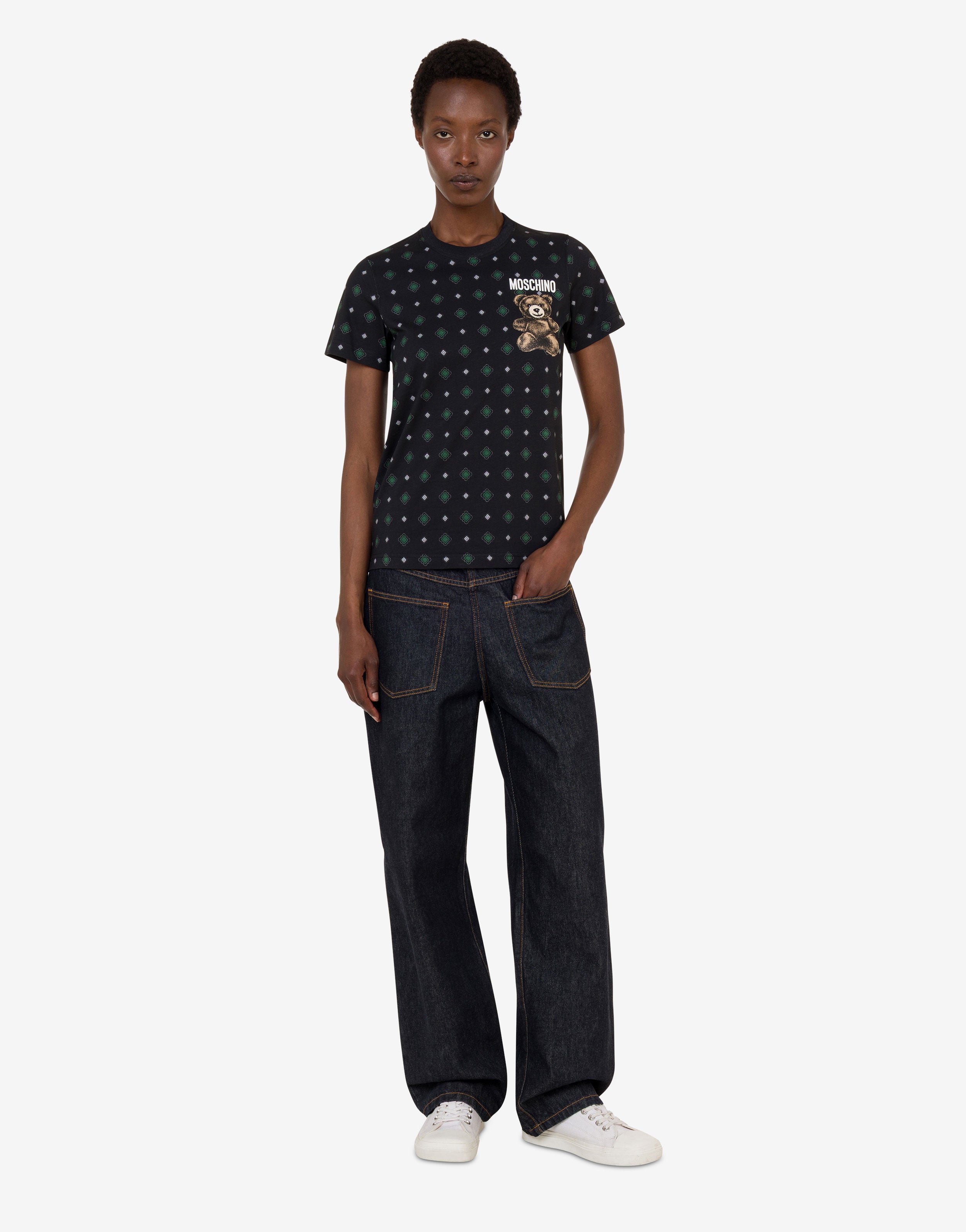 モスキーノ MOSCHINO 20SS バッド テディベア プリント Tシャツ Moschino テディベア Tシャツ | ブラック | FARFETCH JP