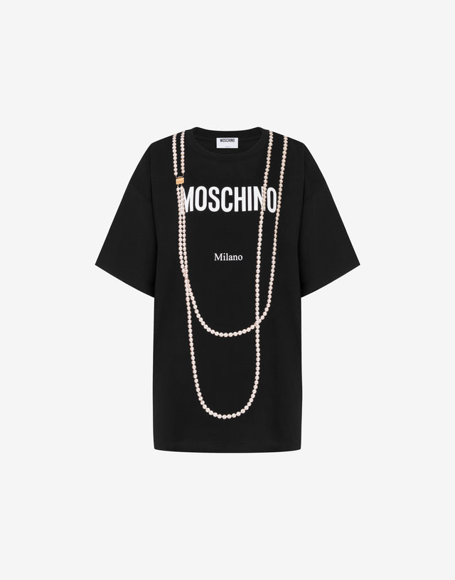 印花有机棉针织 T 恤 黑色 Moschino 0