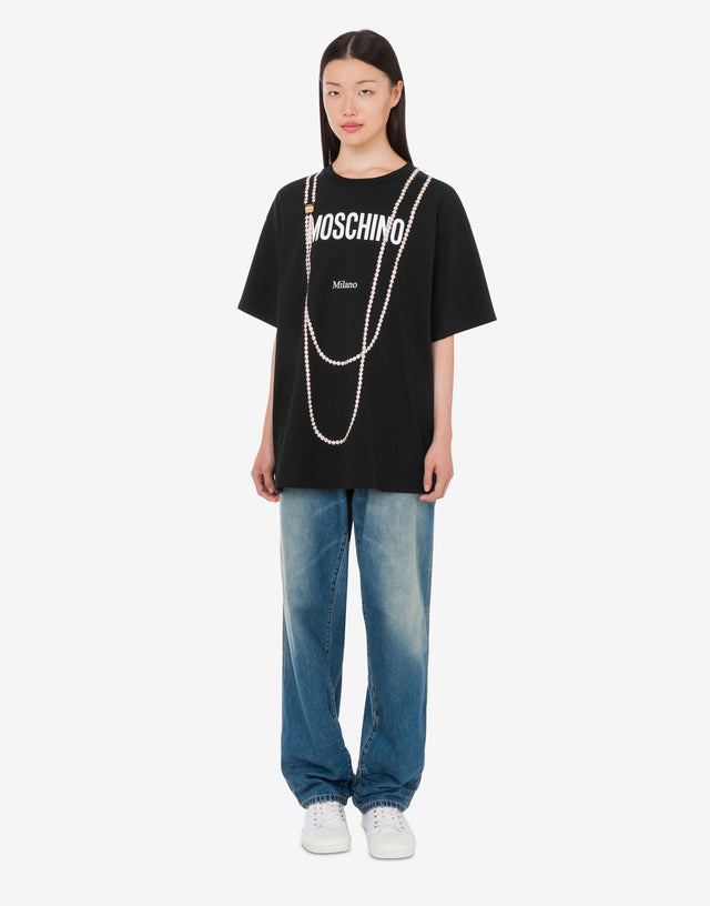 印花有机棉针织 T 恤 黑色 Moschino 1