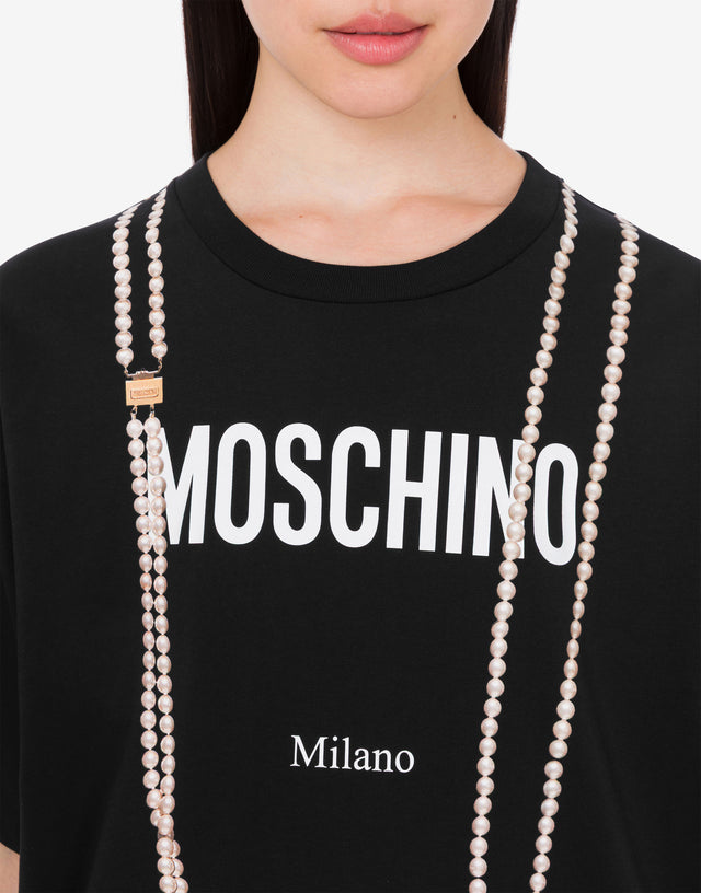 印花有机棉针织 T 恤 黑色 Moschino 1