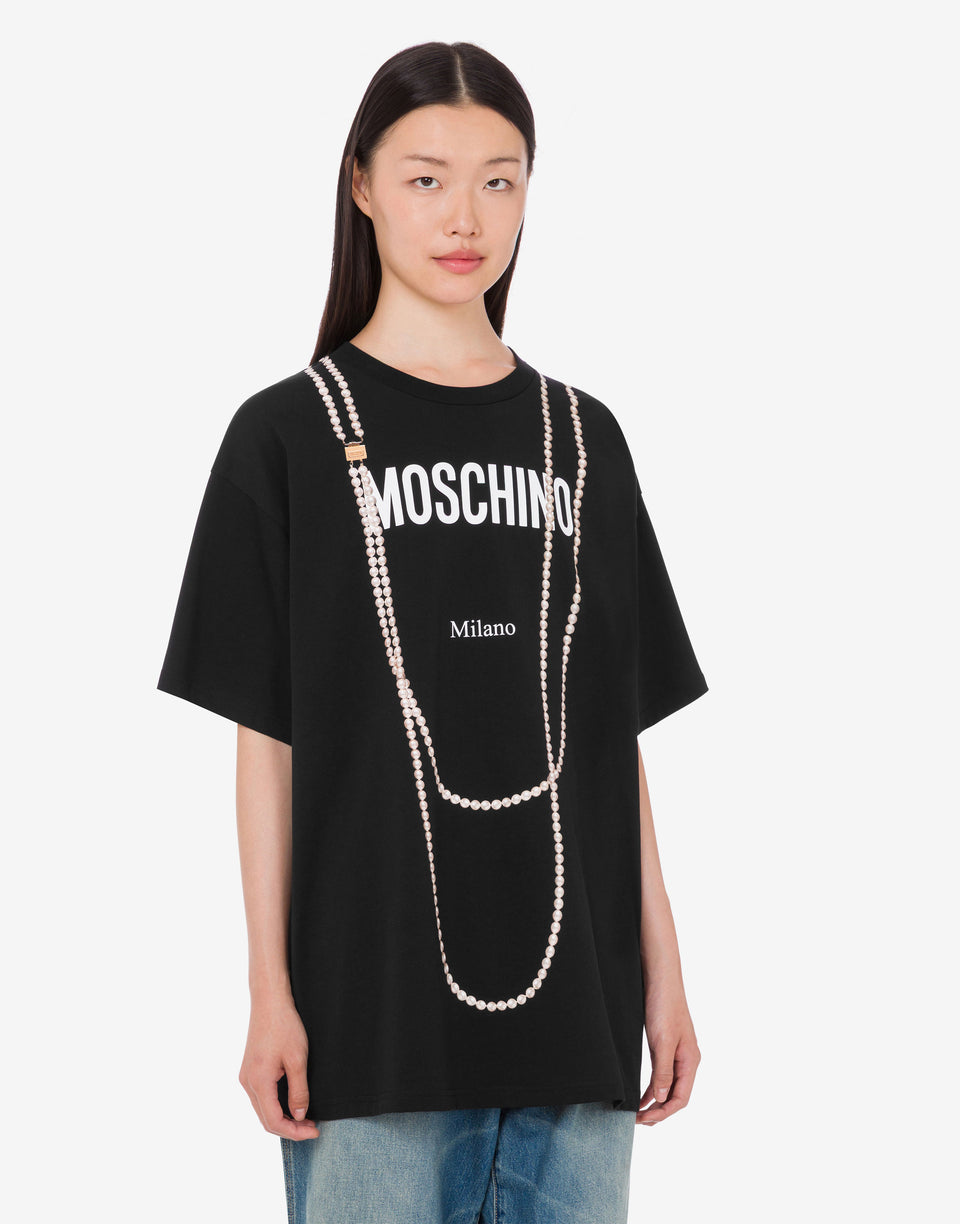 Printed organic cotton jersey T-shirt Black Moschino 0