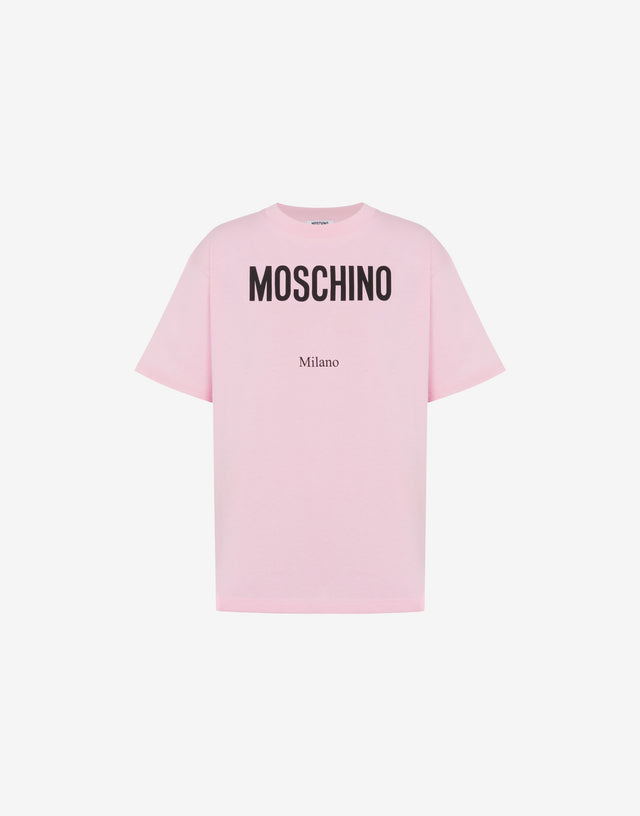 T-shirt in jersey di cotone organico stampata Rosa confetto Moschino 0