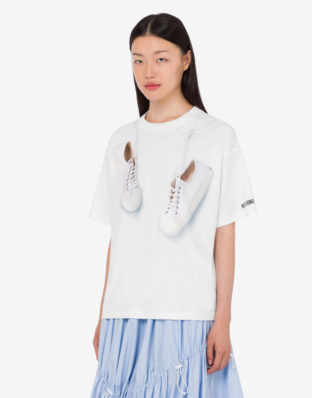 印花有机棉针织 T 恤 白色 Moschino 0