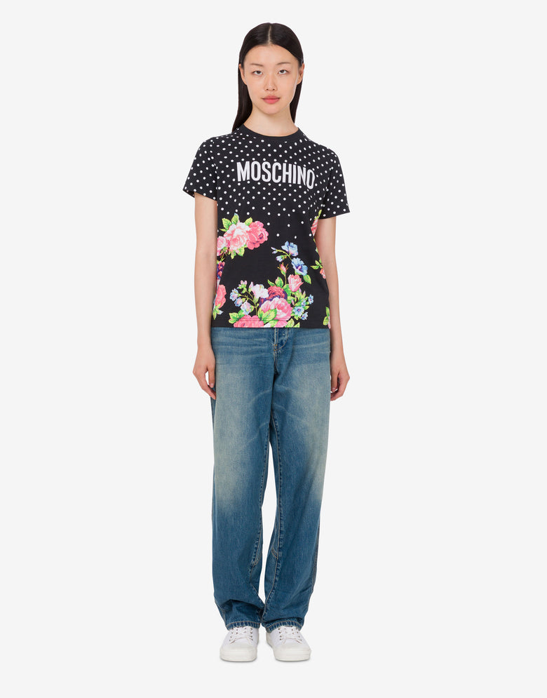 Camiseta estampada de punto de algodón orgánico Negro Moschino 1