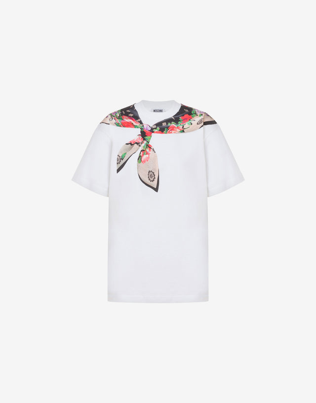 T-shirt in jersey di cotone organico stampata Bianco Moschino 0