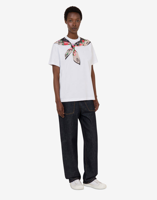 T-shirt in jersey di cotone organico stampata Bianco Moschino 1