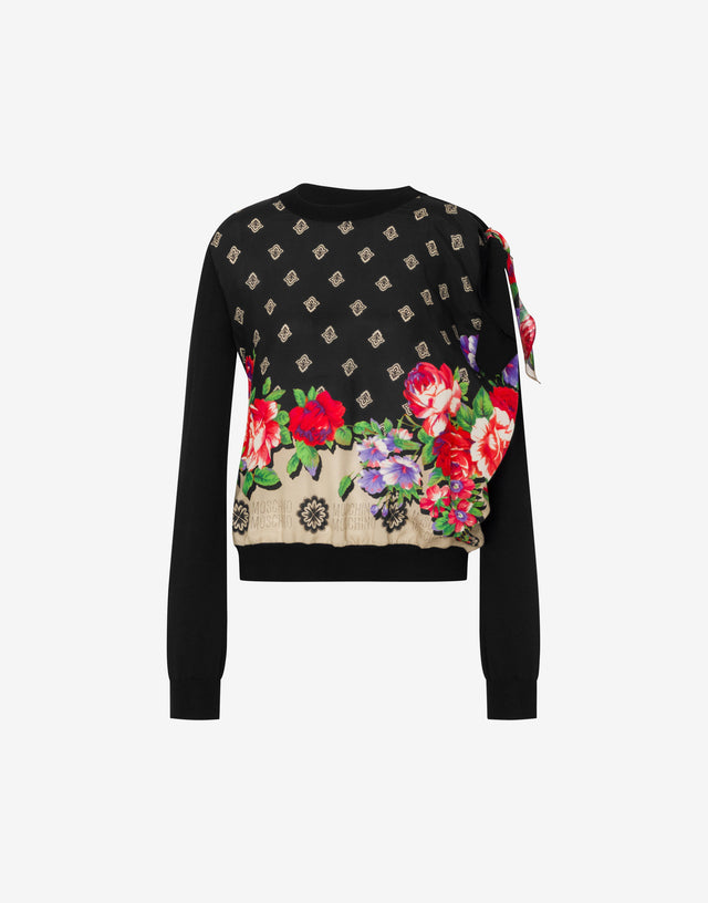 Pullover in puro cotone e misto seta stampato Nero Moschino 0