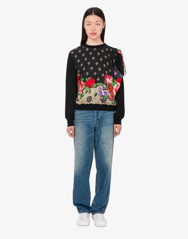 Pullover in puro cotone e misto seta stampato Nero Moschino 1