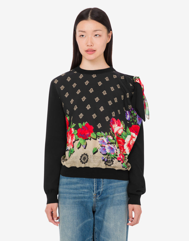 Pure cotton and silk blend printed pullover Black Moschino 0
