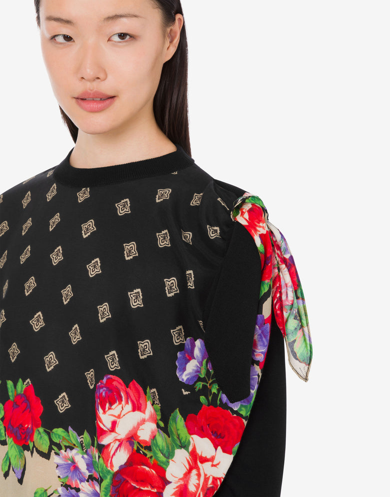 印花纯棉与真丝混纺套头衫 黑色 Moschino 4