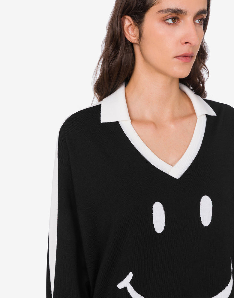 Smiley® extra-fine merino wool sweater Black Moschino 3