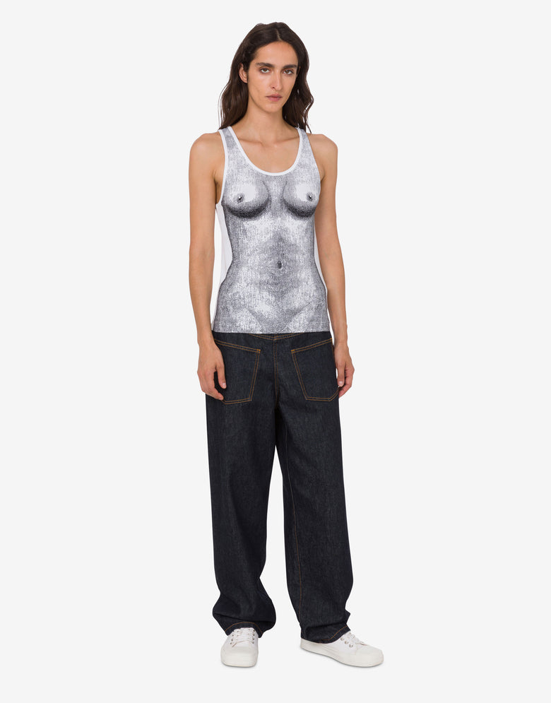 Top em camisola de algodão elástico estampado Blanco Moschino 2