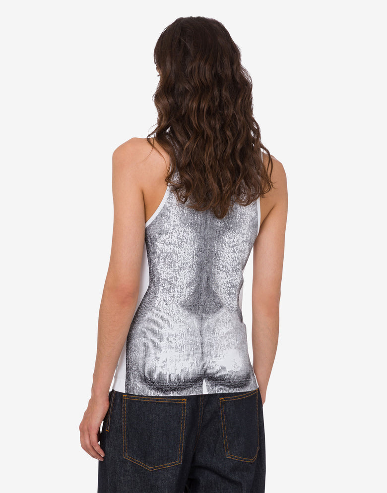 Top em camisola de algodão elástico estampado Blanco Moschino 3