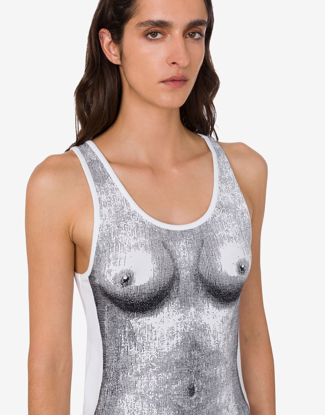 Top em camisola de algodão elástico estampado Blanco Moschino 1