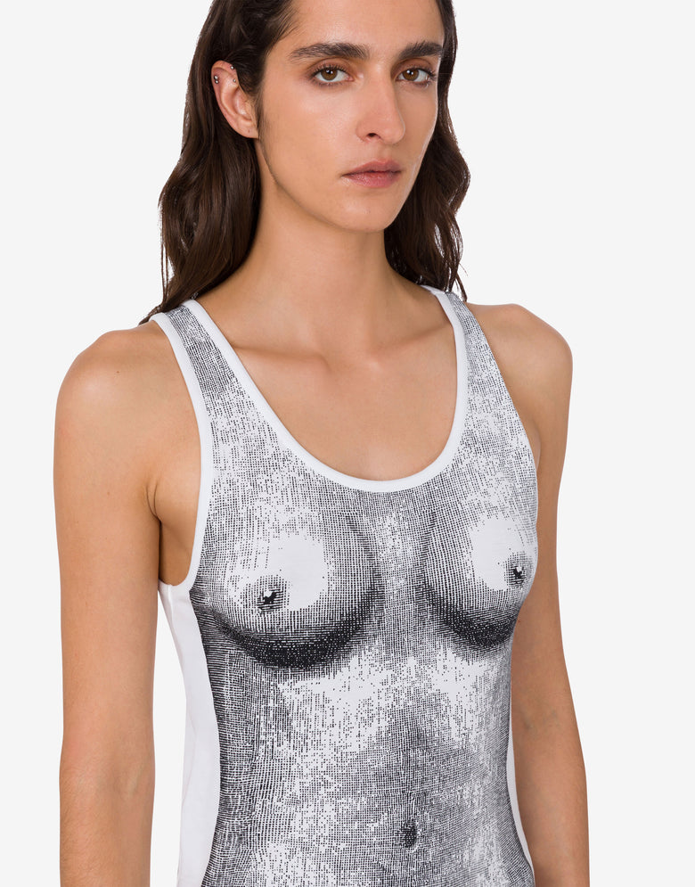 Top em camisola de algodão elástico estampado Blanco Moschino 1