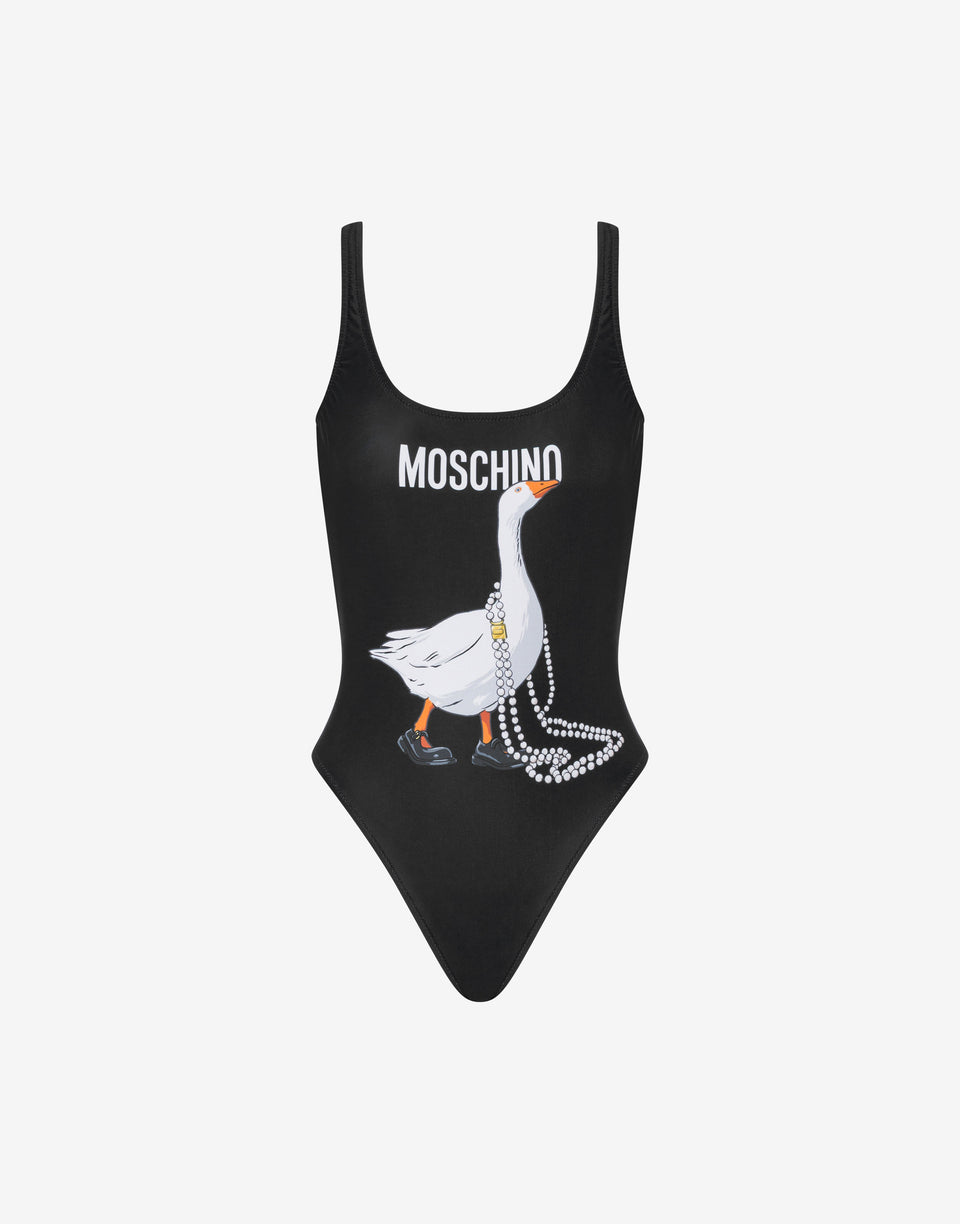 莱卡鹅纹连体泳衣 黑色 Moschino 0
