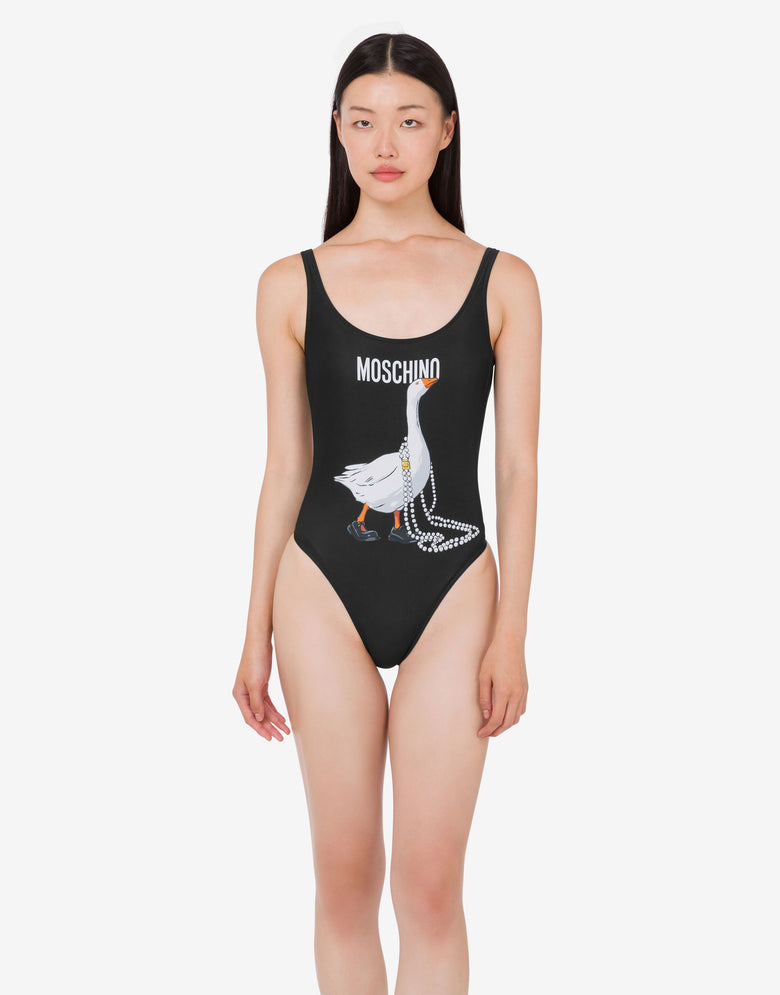 莱卡鹅纹连体泳衣 黑色 Moschino 1