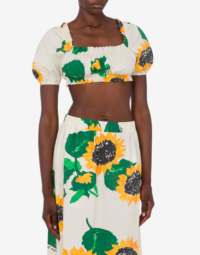 Top court en popeline de coton imprimé Blanc Moschino Jeans 1