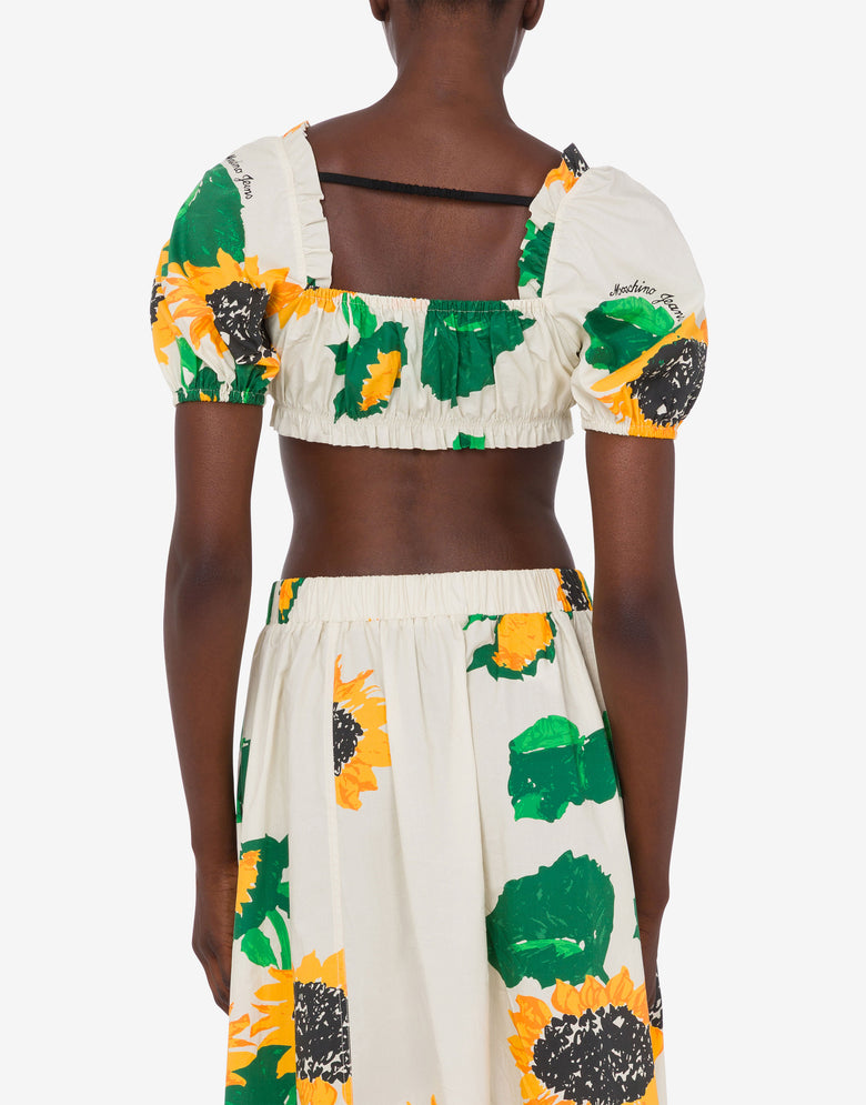 Top court en popeline de coton imprimé Blanc Moschino Jeans 2