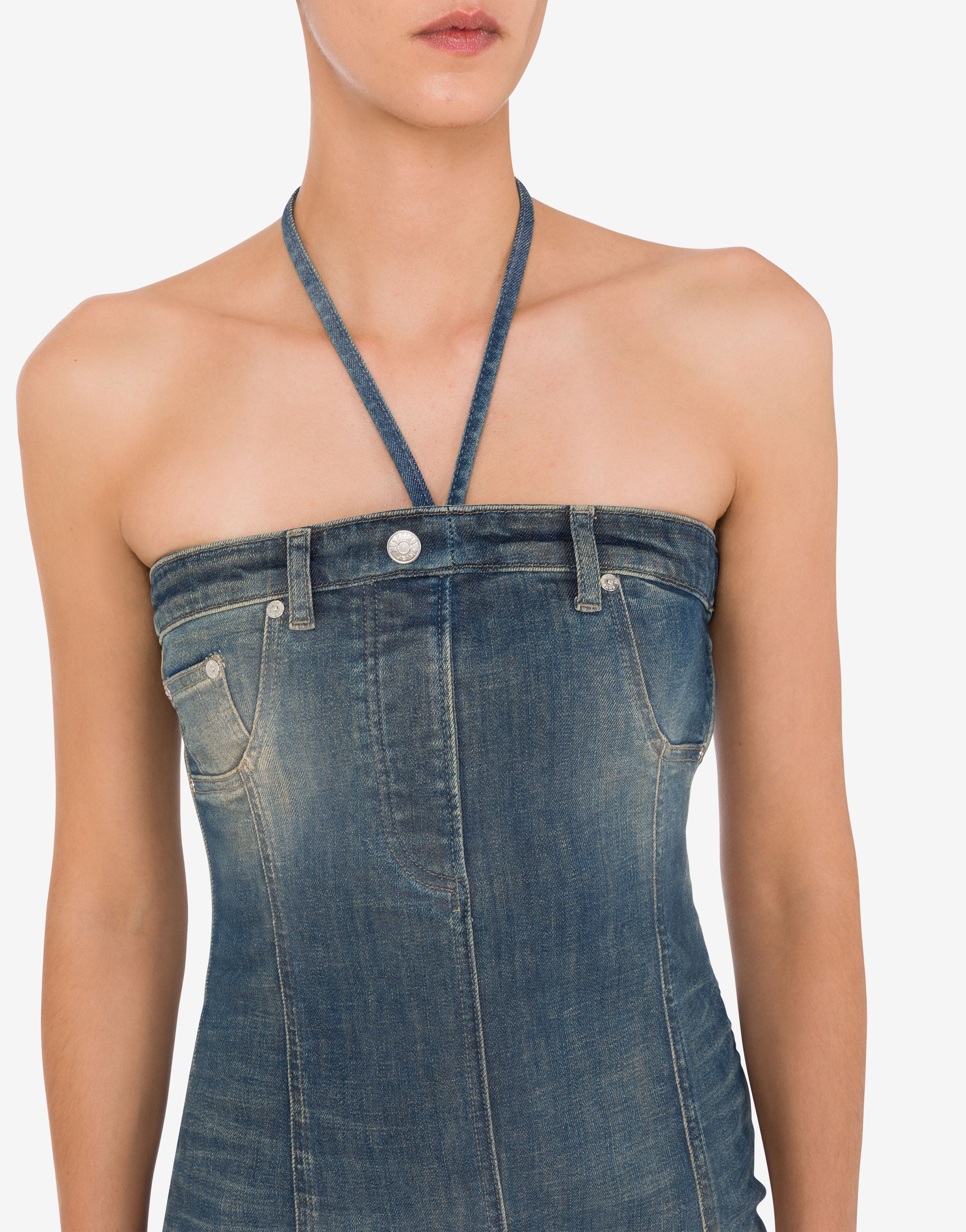 ダークデニム ストラップ付きドレス Denim dress Moschino Jeans | Moschino