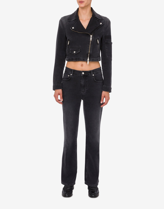 Giacca Biker in denim stretch Grigio scuro Moschino Jeans 1