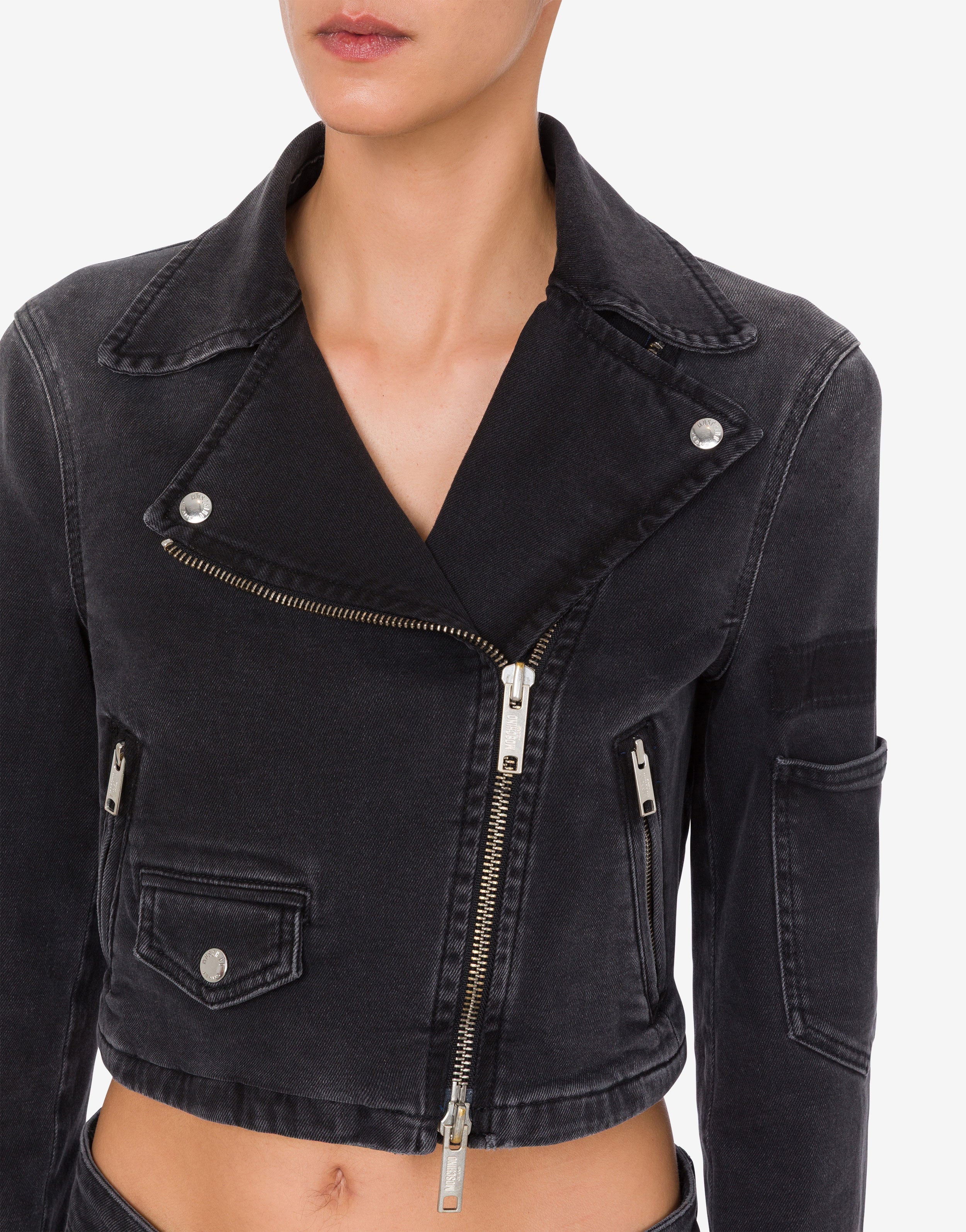 Stretch denim biker jacket Moschino Jeans | Moschino