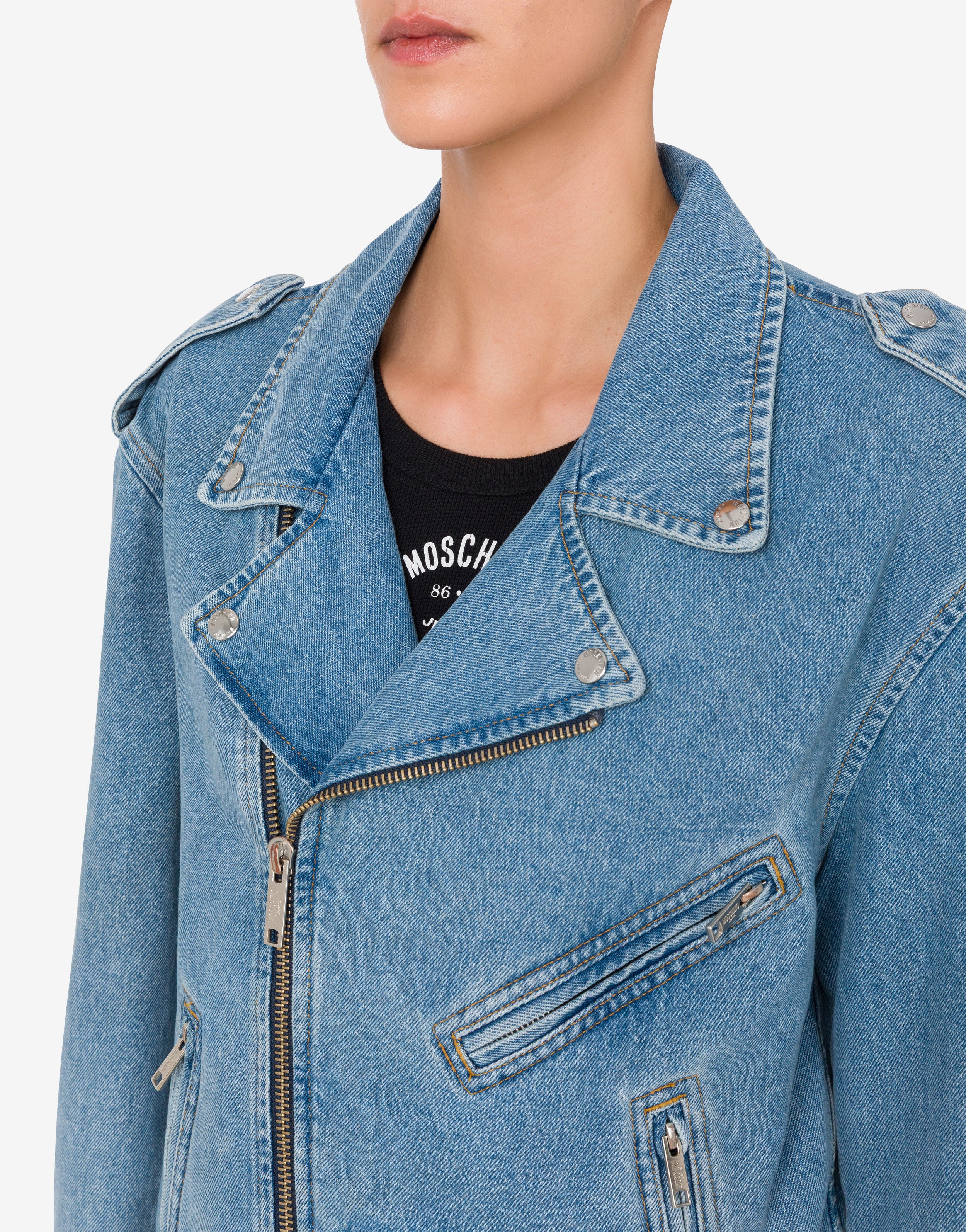 Cotton denim biker jacket Moschino Jeans | Moschino