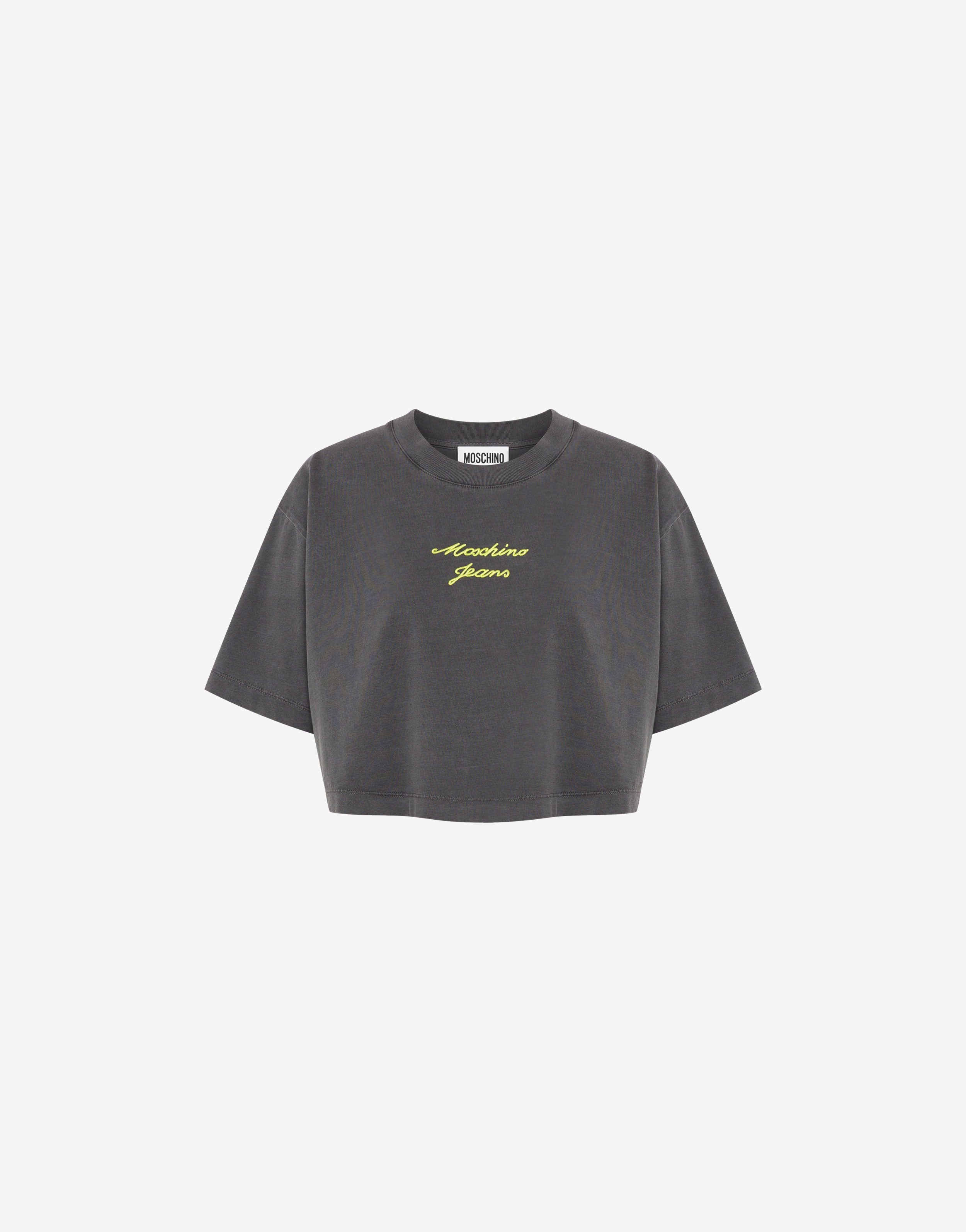 Embroidered cotton jersey crop top