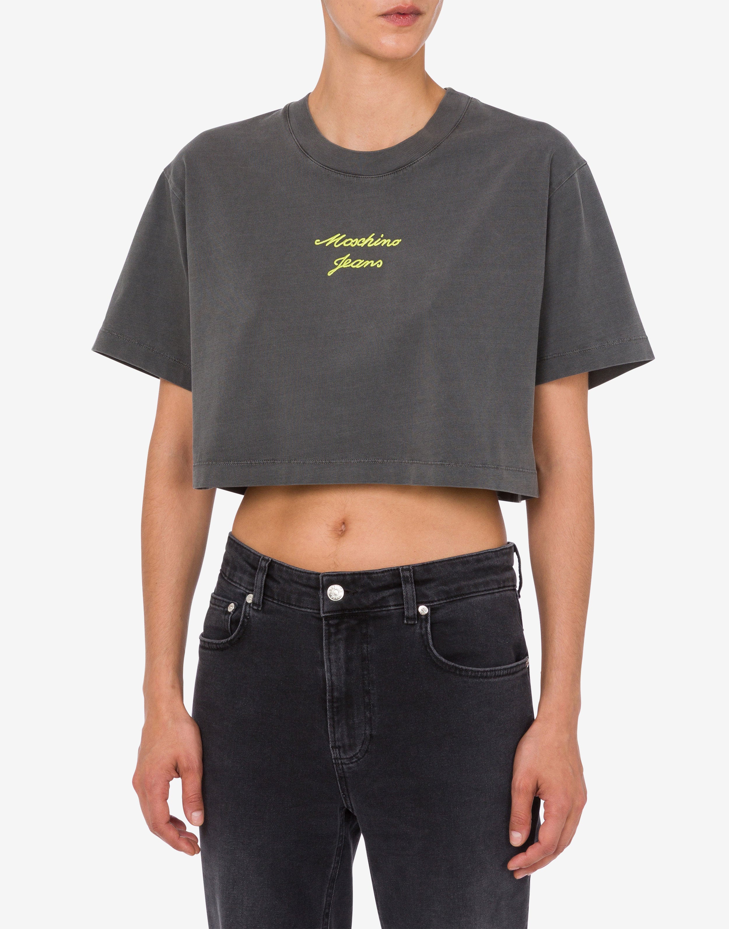 Embroidered cotton jersey crop top Moschino Jeans | Moschino