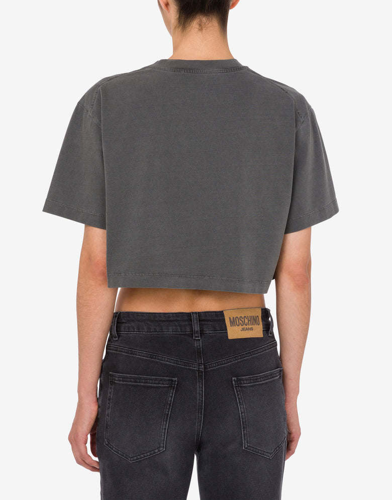 Embroidered cotton jersey crop top Dark grey Moschino Jeans 2
