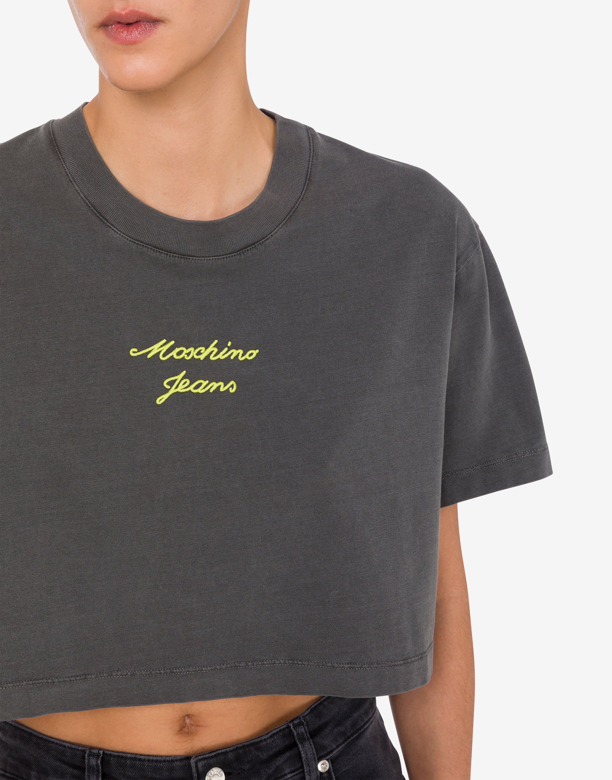 Embroidered cotton jersey crop top Moschino Jeans | Moschino